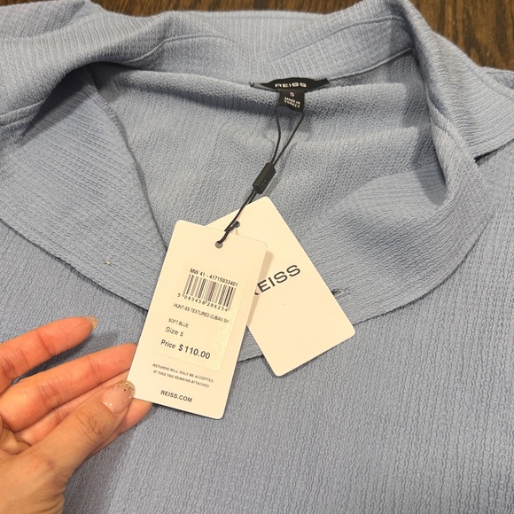 Reiss Hunt Textured Crepe Cuban Collar Shirt in Soft Blue Size S - Picture 6 of 6